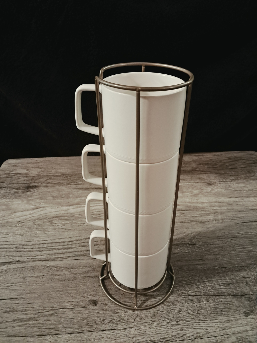 Beautiful Home Stackable White Ceramic Mugs with Metal Stand